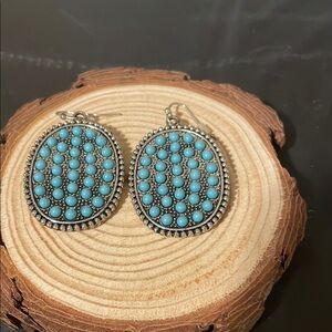 Turquoise and Silver Oval Earrings